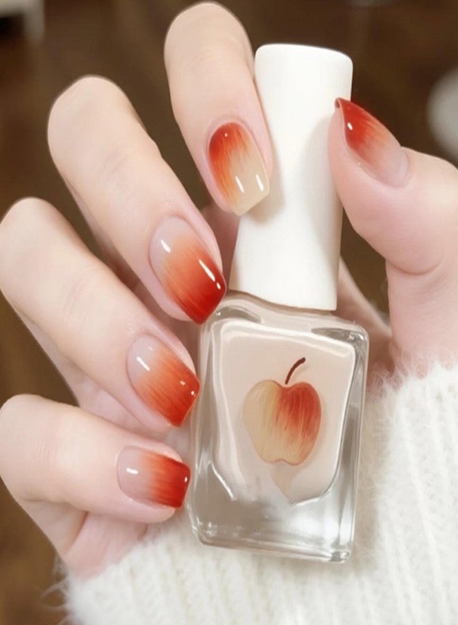 YoYoee 24Pes Short Press on Nails - Square Fake Nails Nude Gradient False Nails Full Cover Apple Pattern Nails Tips for Women - Image 1